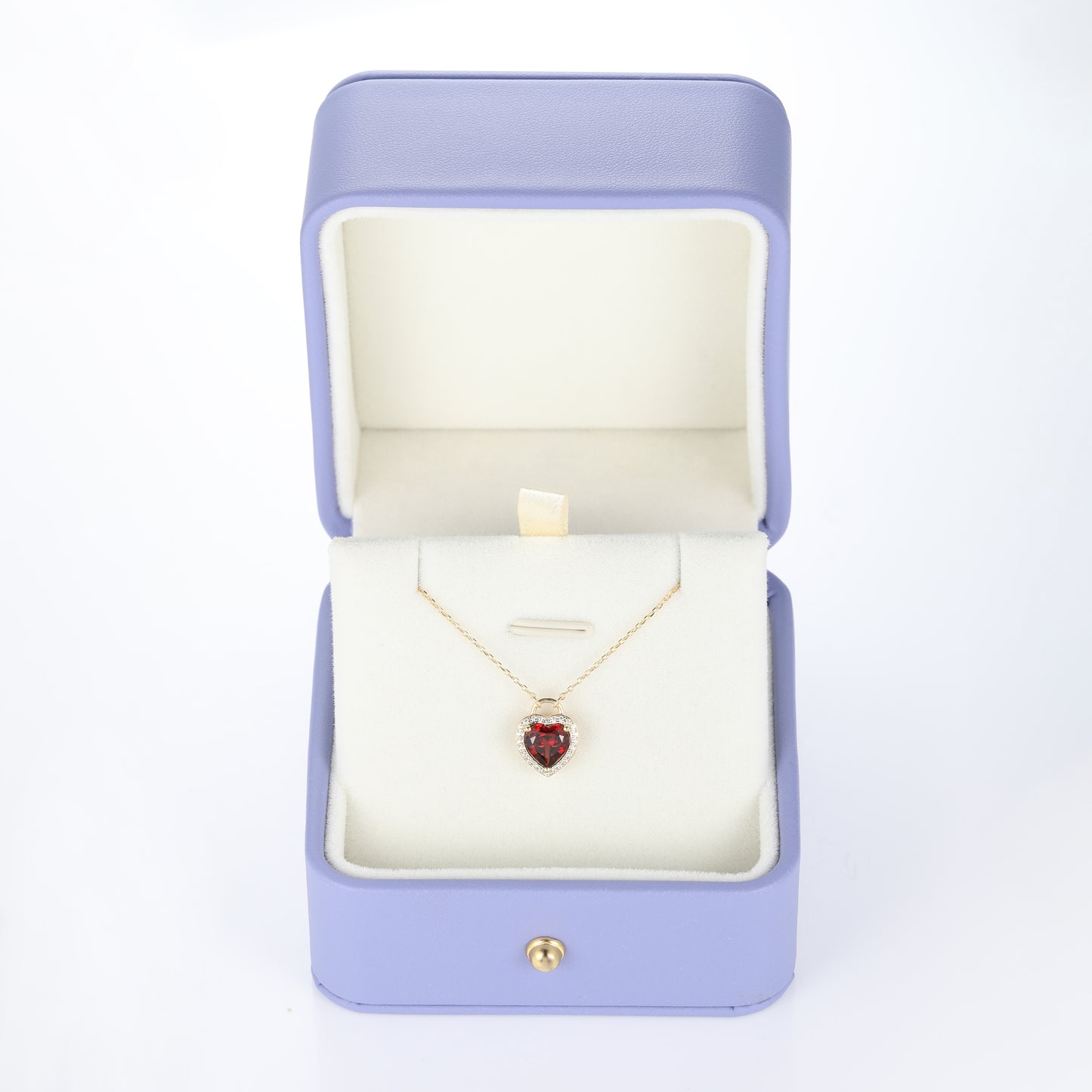 Solid Gold Red Garnet Heart Lock Pendant