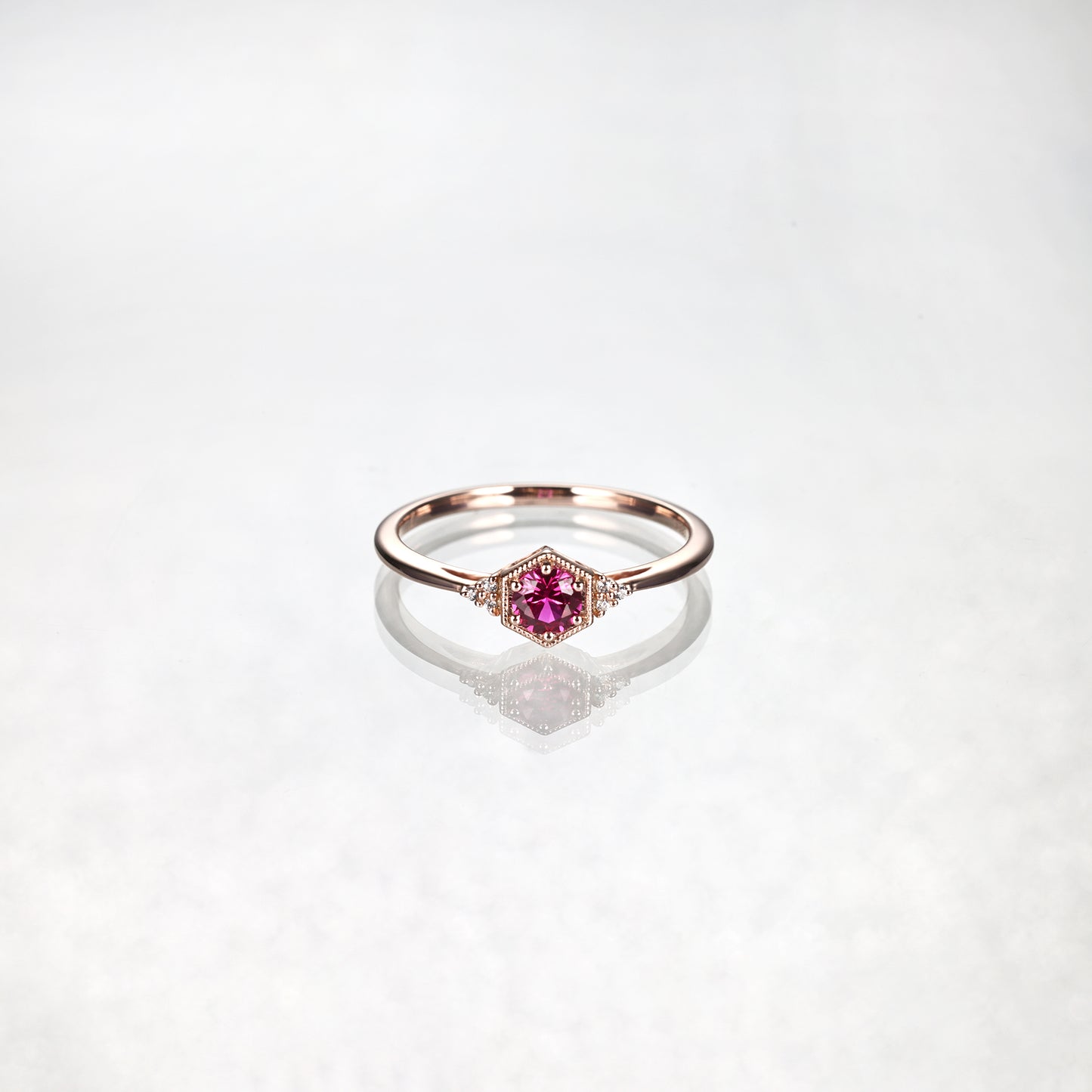 Silver Lab Grown Ruby Hexagon Ring