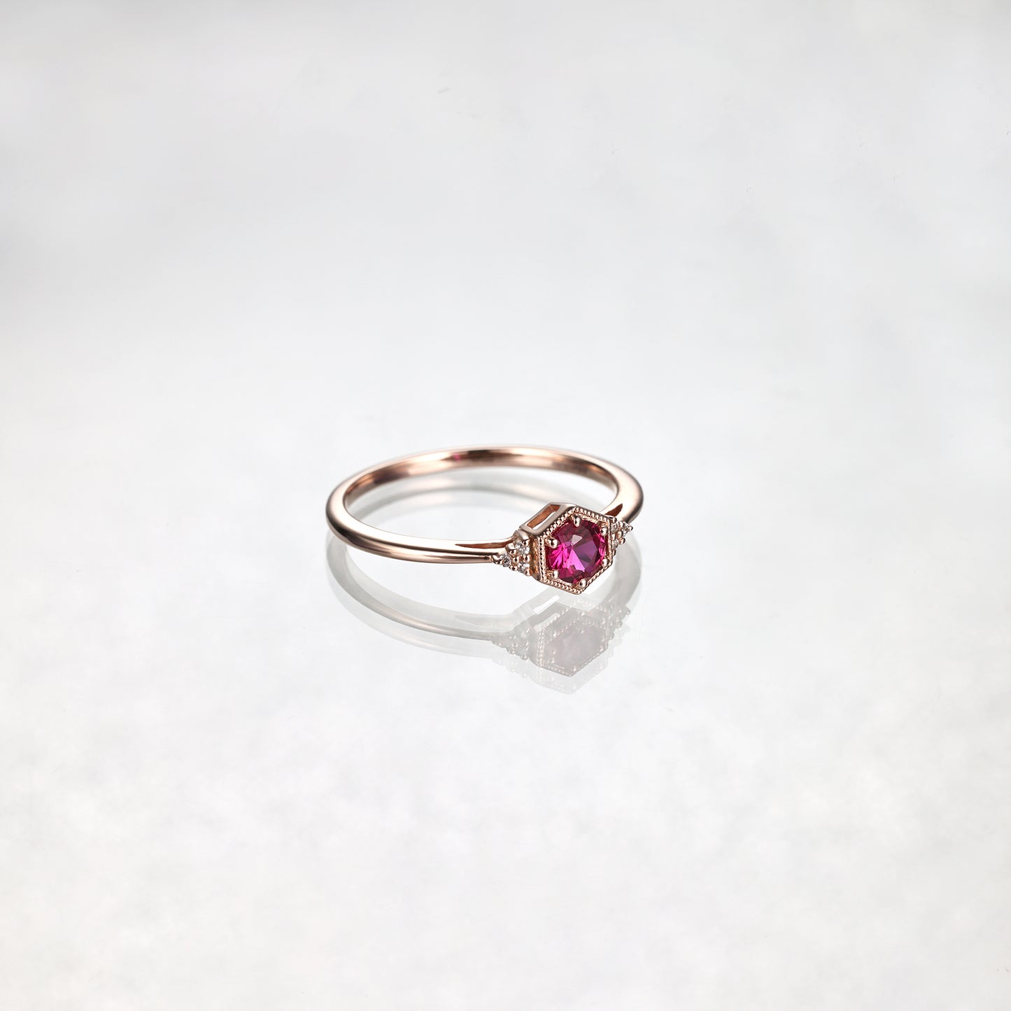 Silver Lab Grown Ruby Hexagon Ring