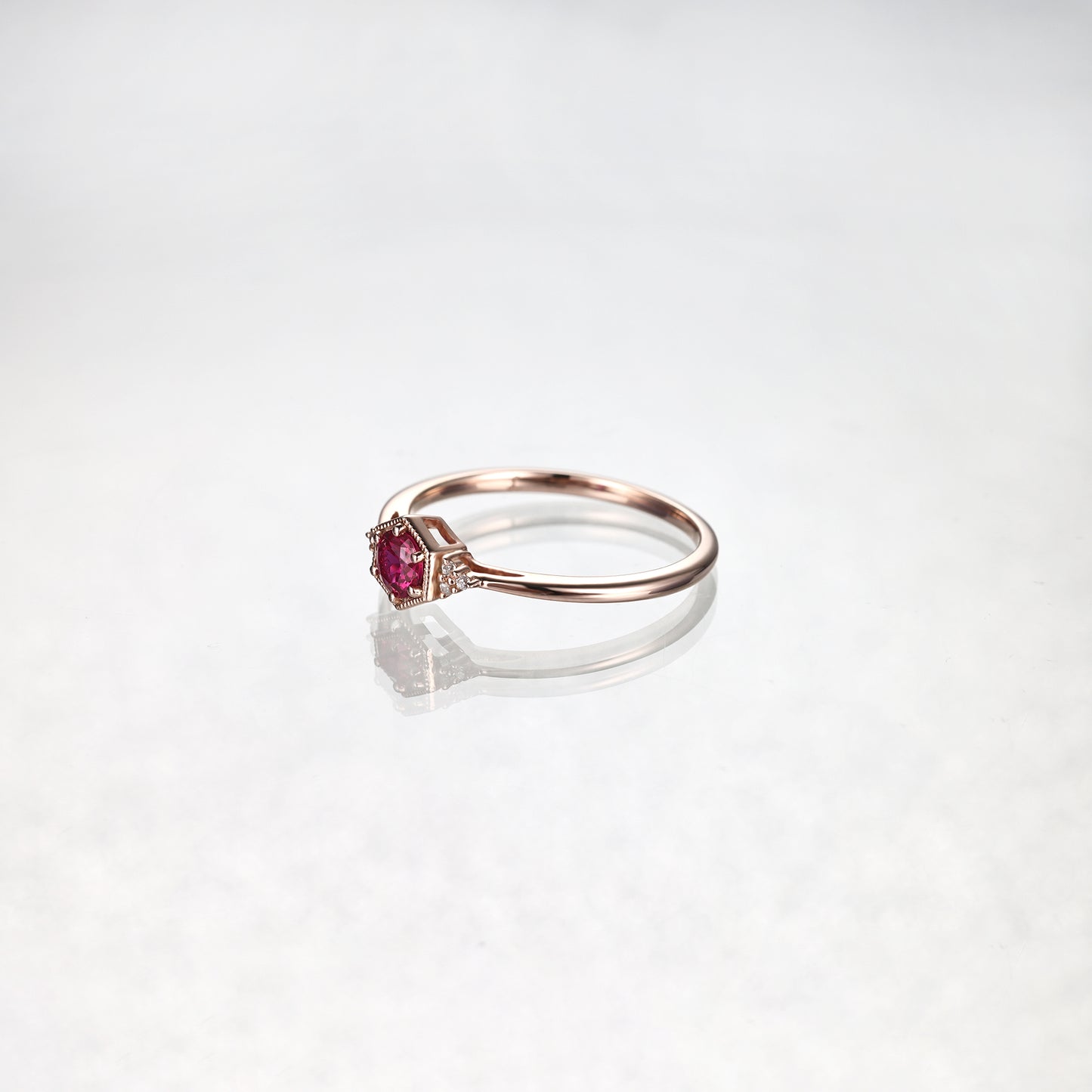 Silver Lab Grown Ruby Hexagon Ring