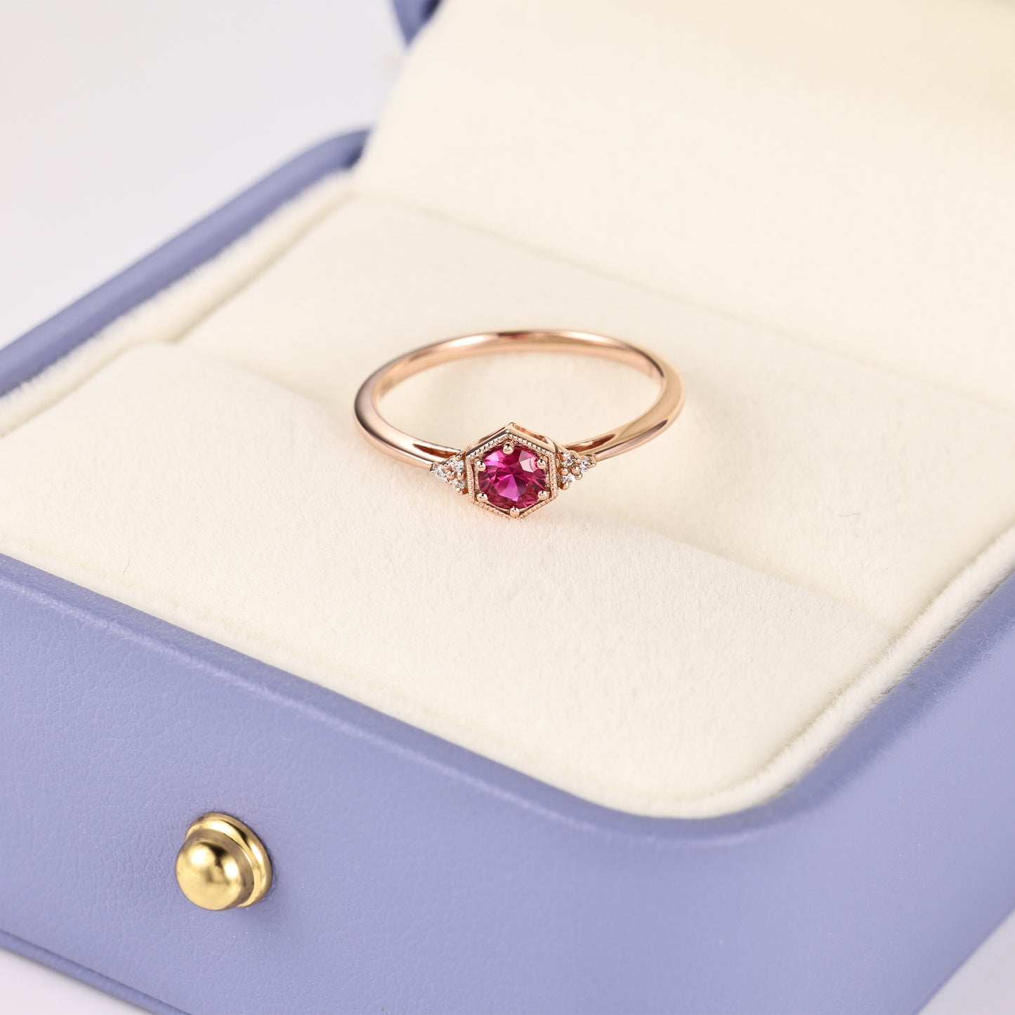 Silver Lab Grown Ruby Hexagon Ring