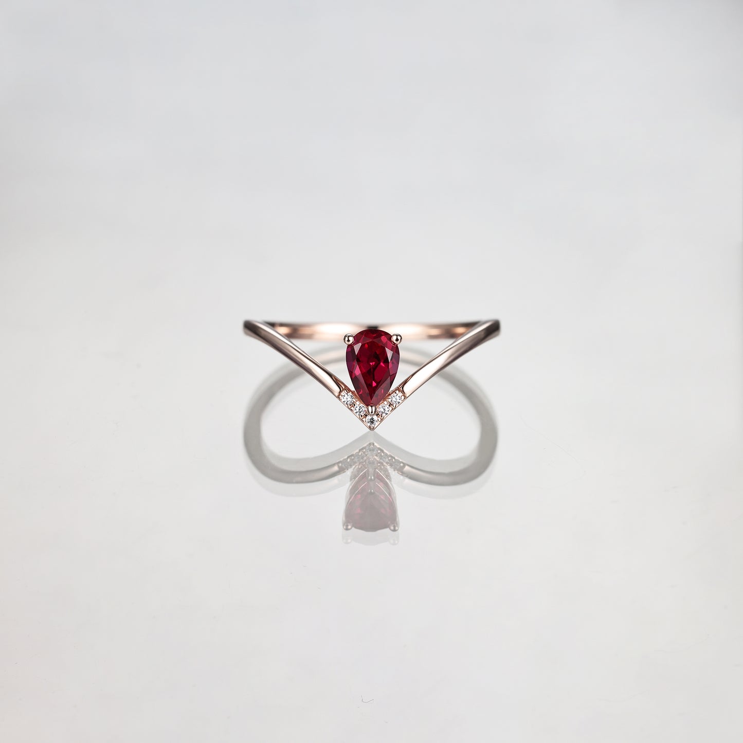 Silver Lab Grown Ruby V Shape Engagement Ring