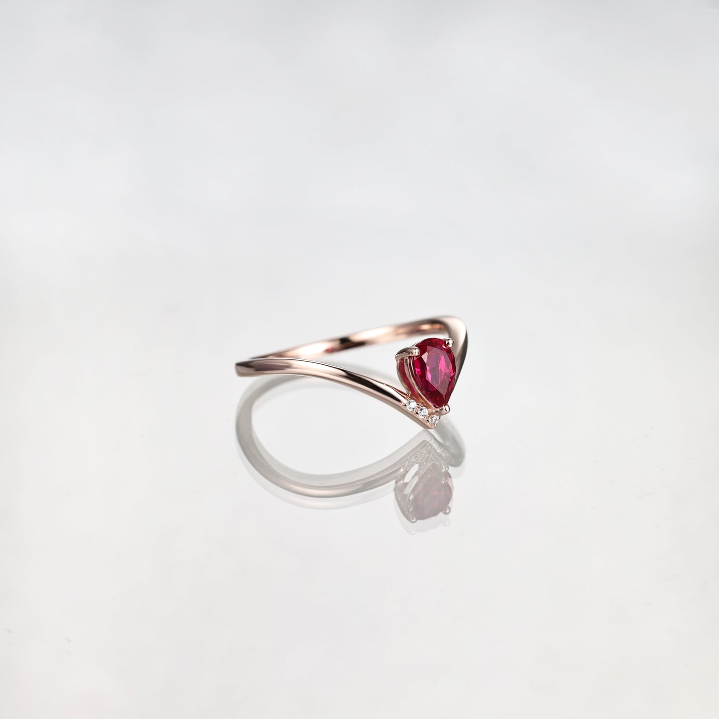 Silver Lab Grown Ruby V Shape Engagement Ring