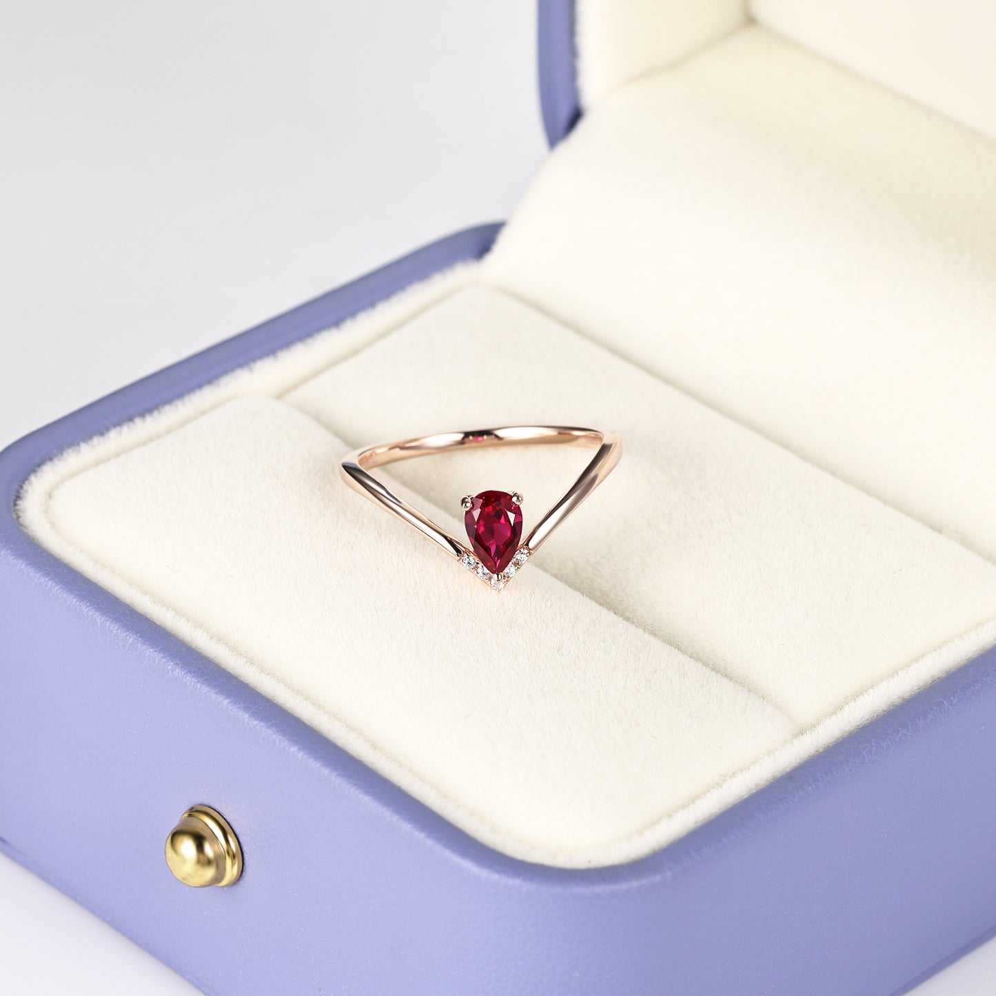 Silver Lab Grown Ruby V Shape Engagement Ring