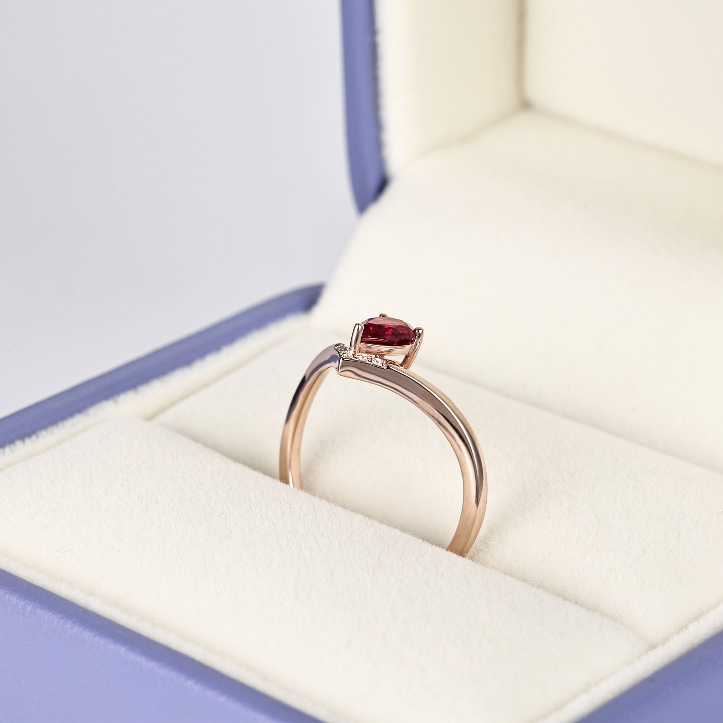 Silver Lab Grown Ruby V Shape Engagement Ring