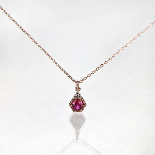 Silver Ruby Hexagon Necklace