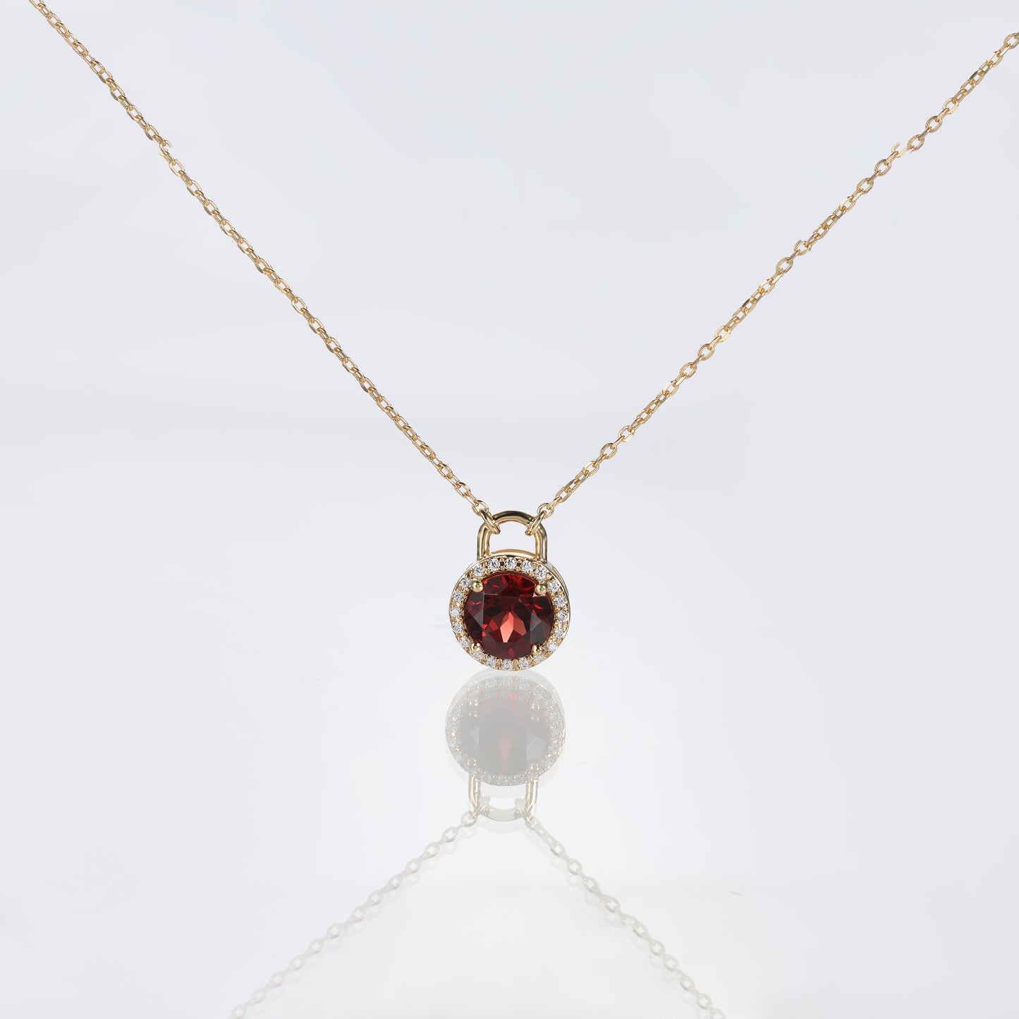 Solid Gold Red Garnet Lock Pendant