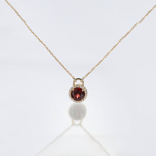 Solid Gold Red Garnet Lock Pendant