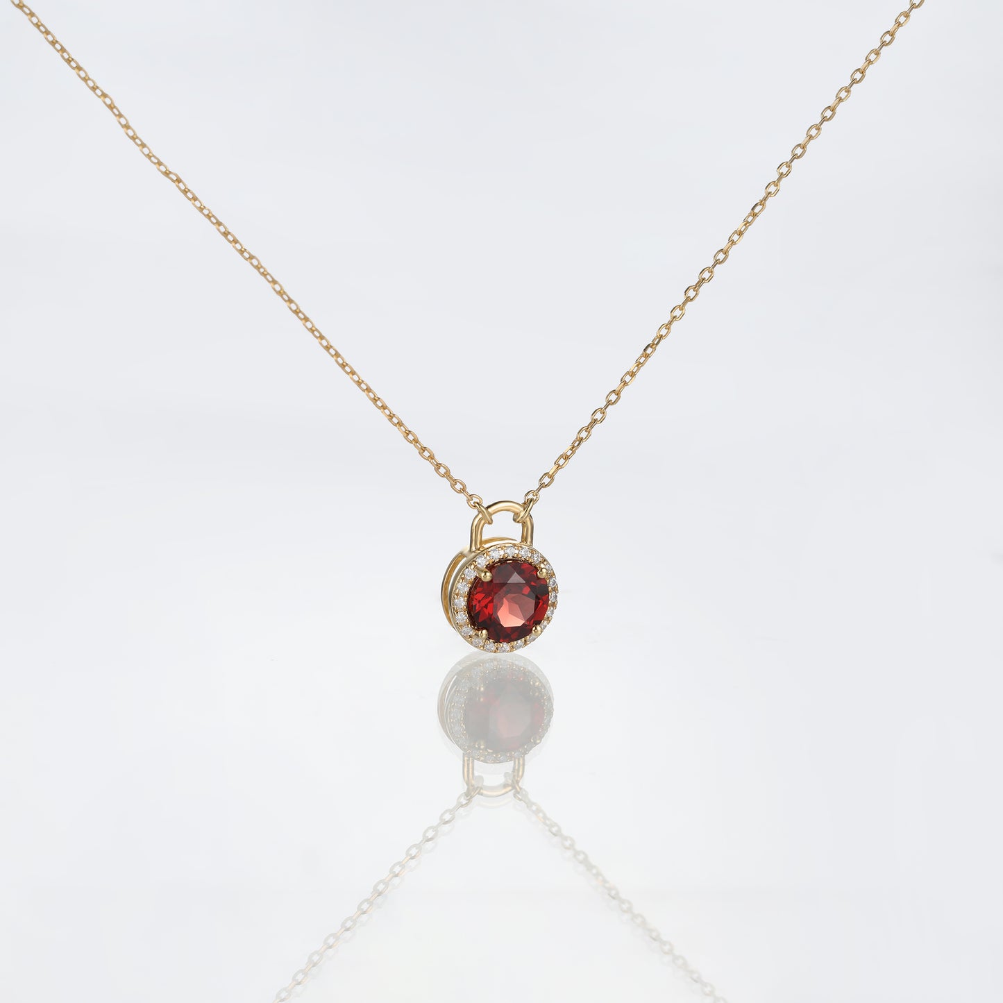 Solid Gold Red Garnet Lock Pendant