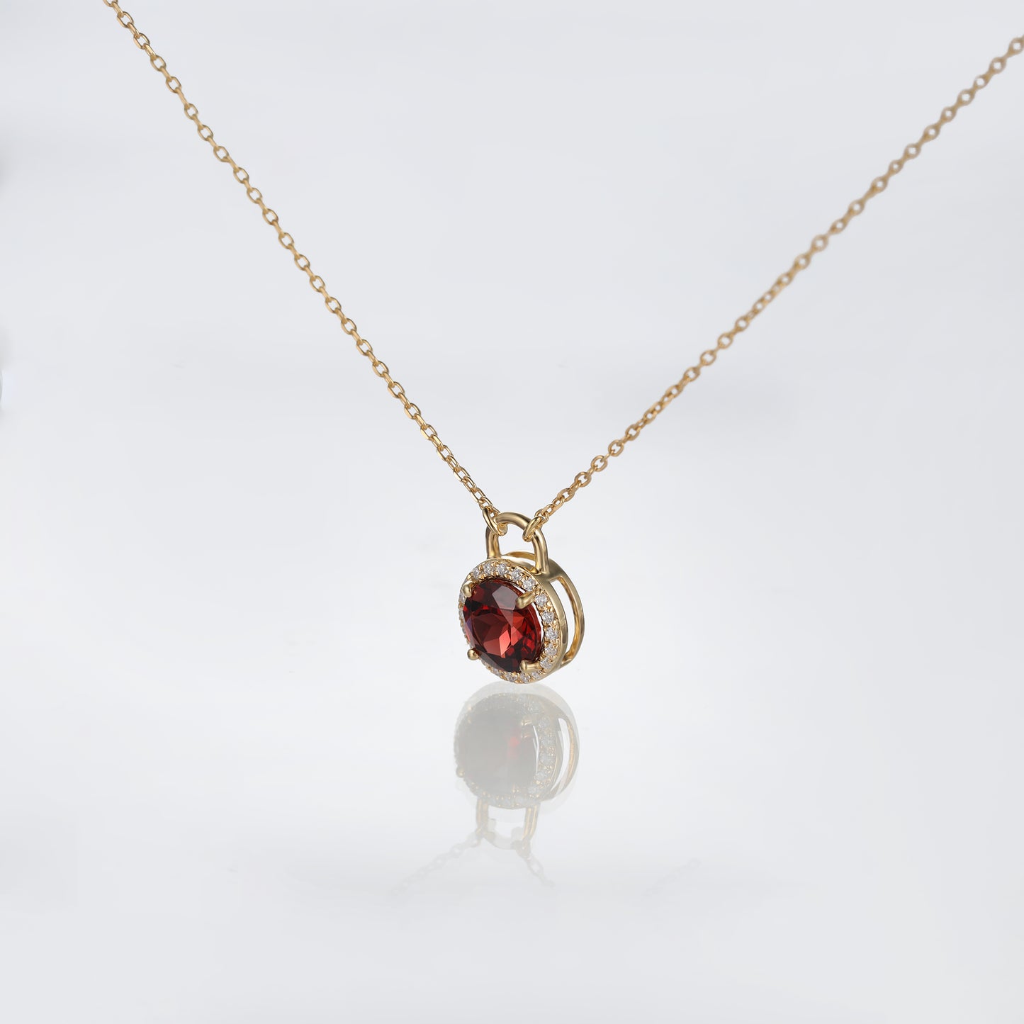 Solid Gold Red Garnet Lock Pendant