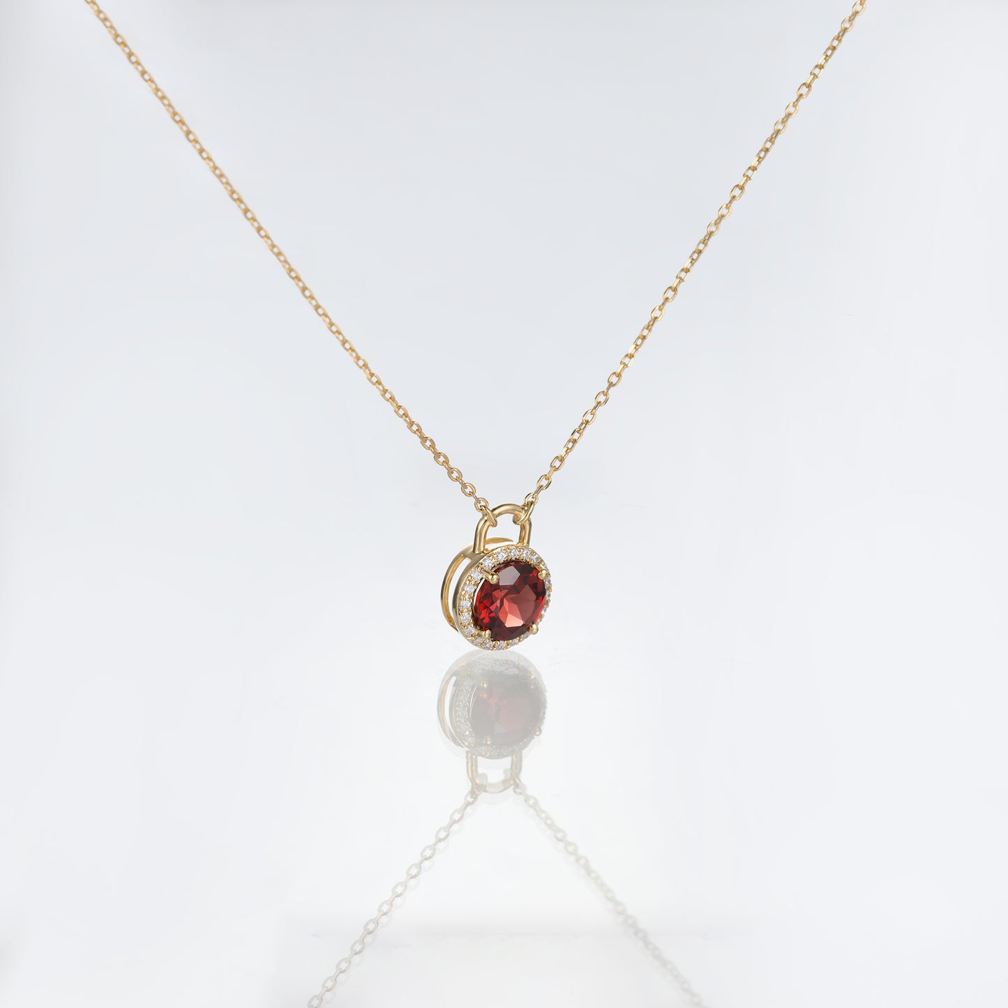 Solid Gold Red Garnet Lock Pendant