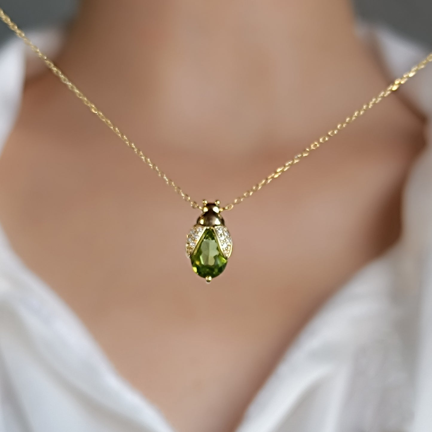 Oval Peridot Scarab Beetle Necklace