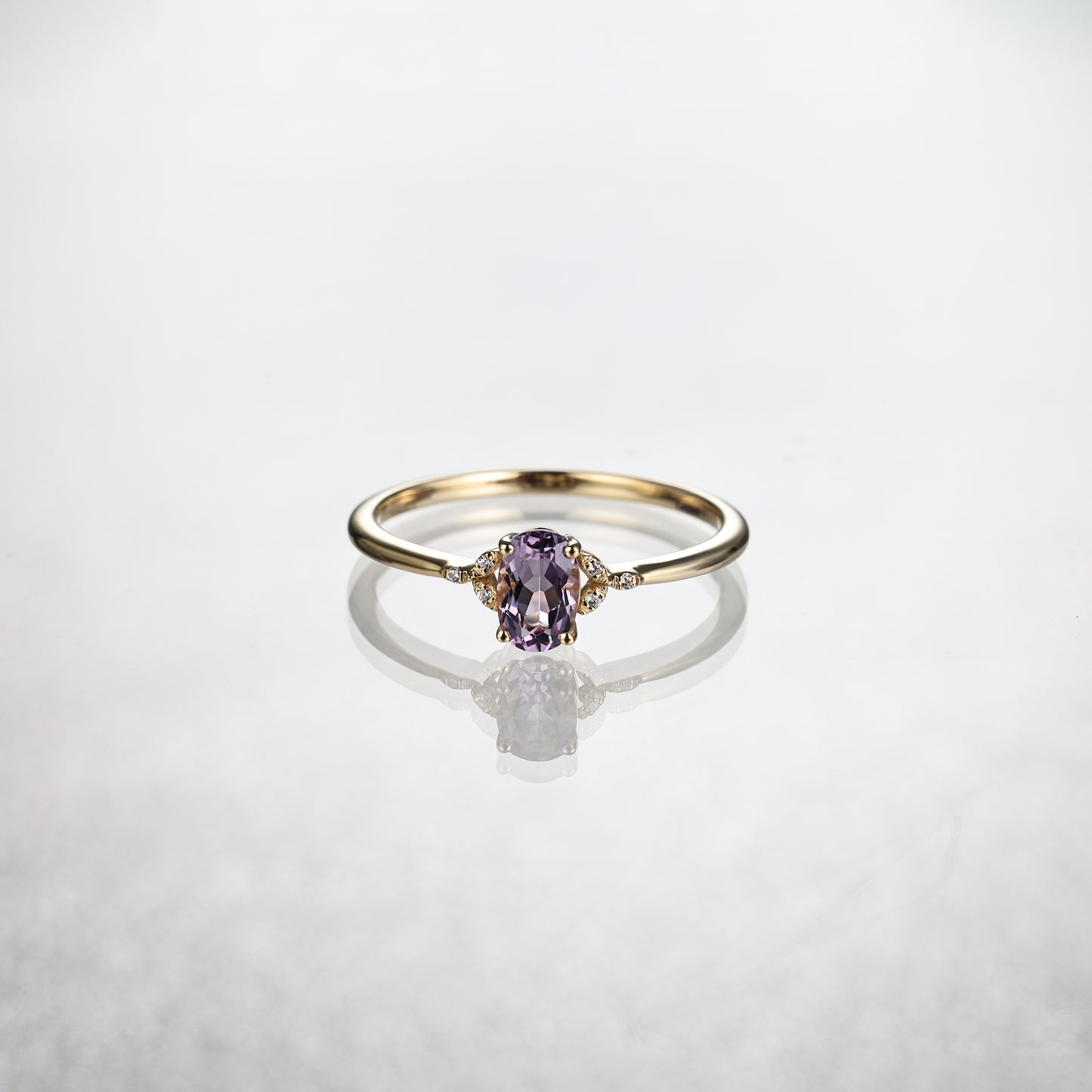 Silver 6x4mm Natural Amethyst Engagement Ring