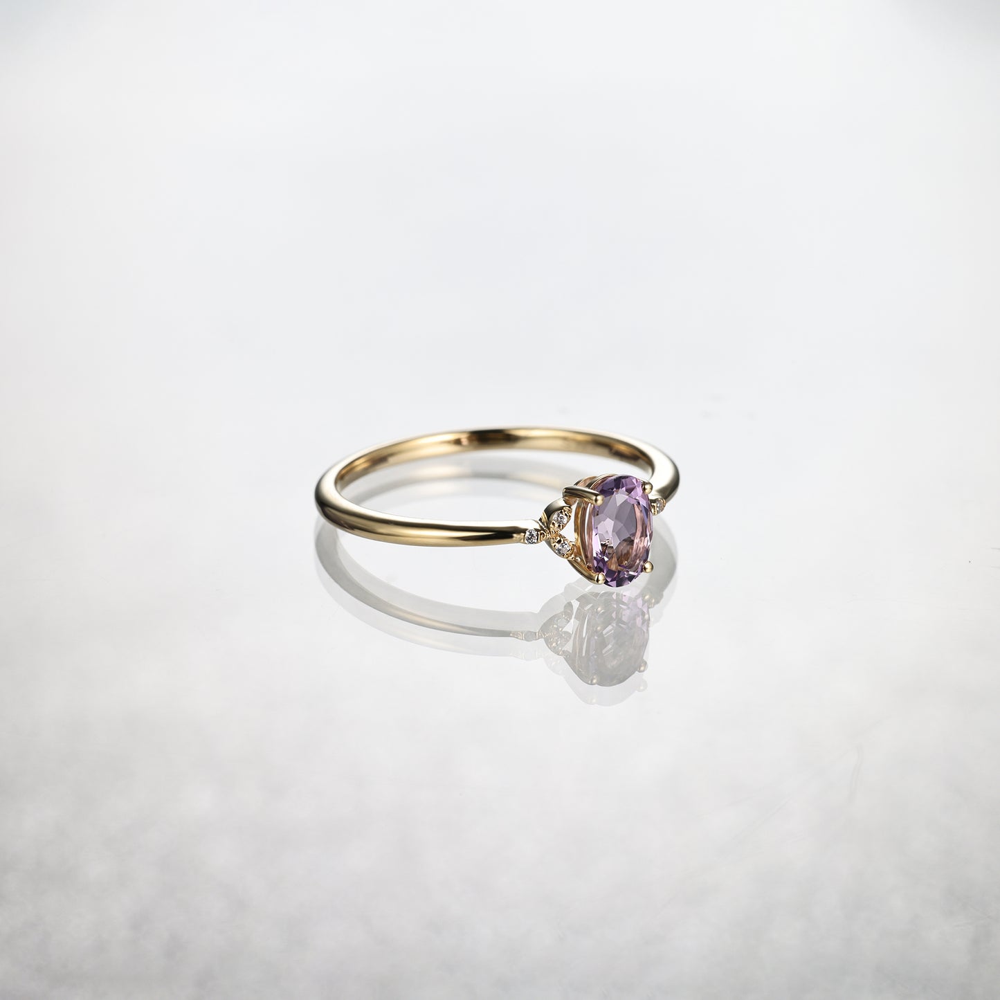 Silver 6x4mm Natural Amethyst Engagement Ring