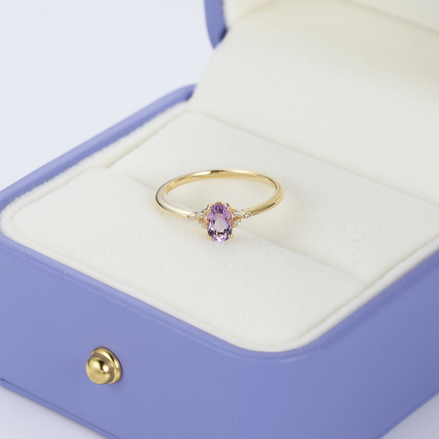 Silver 6x4mm Natural Amethyst Engagement Ring