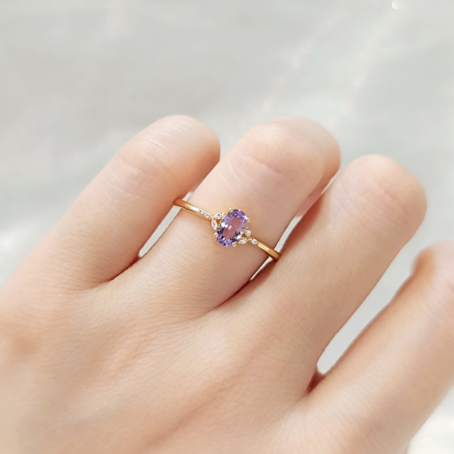 Silver 6x4mm Natural Amethyst Engagement Ring