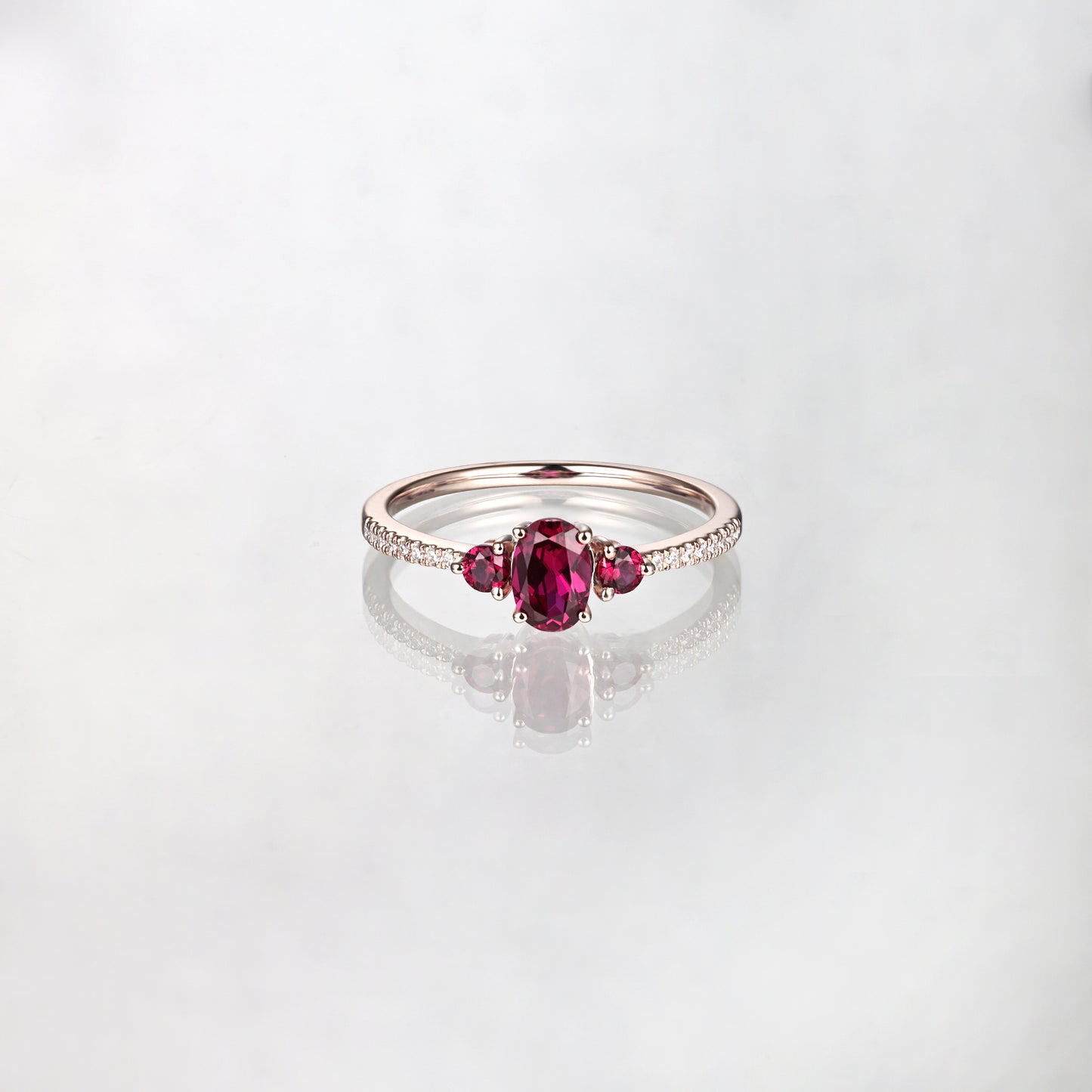 Silver Lab Grown Ruby 3 Stone Engagement Ring