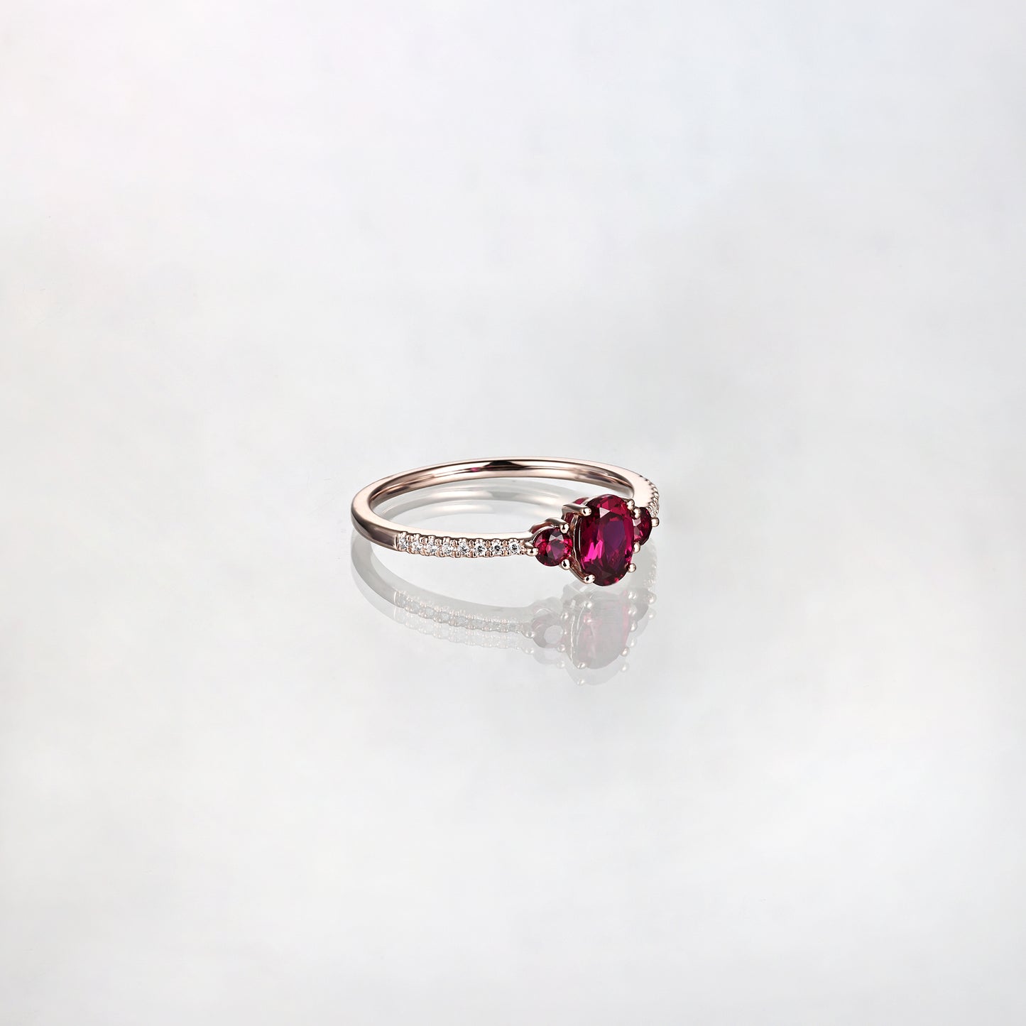 Silver Lab Grown Ruby 3 Stone Engagement Ring