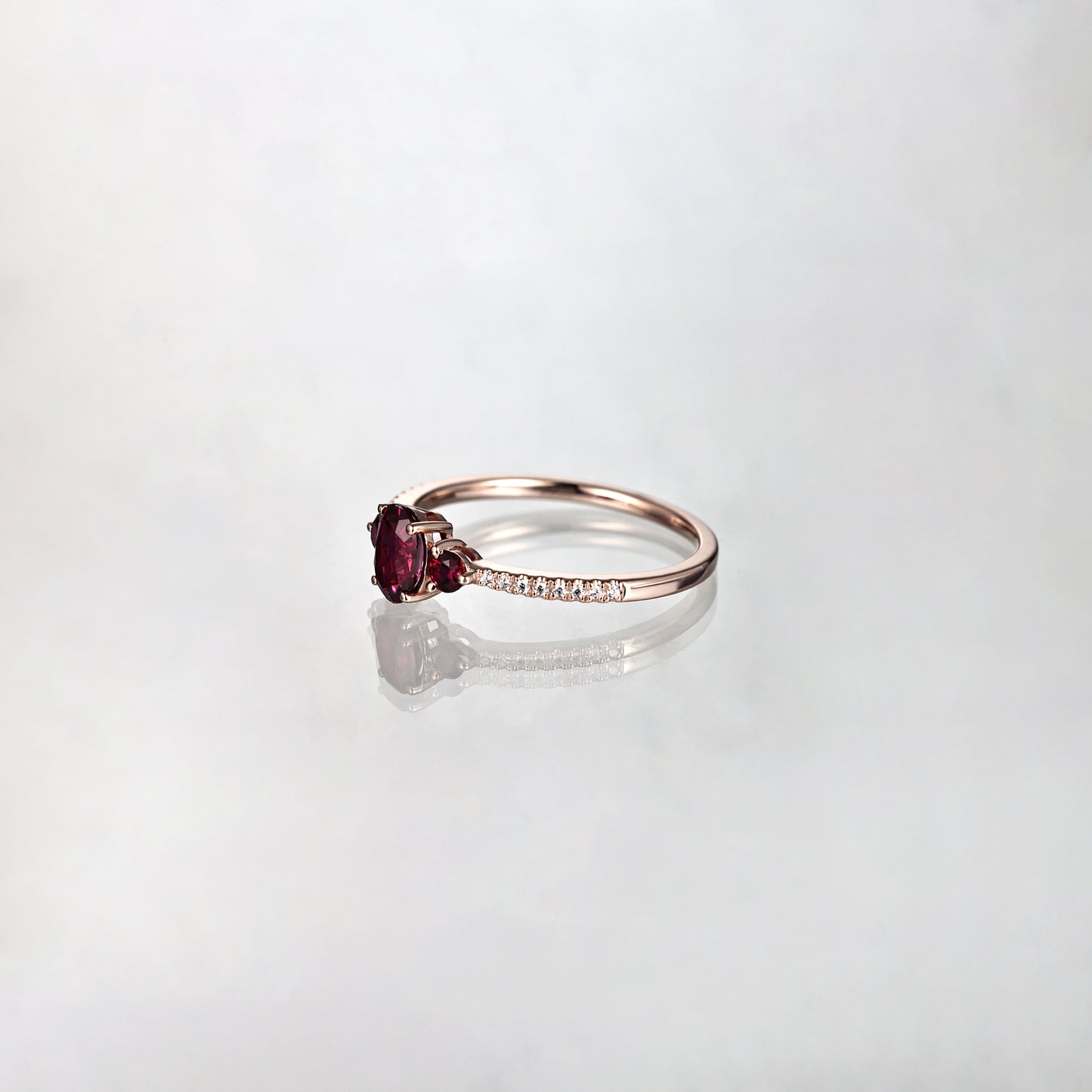 Silver Lab Grown Ruby 3 Stone Engagement Ring