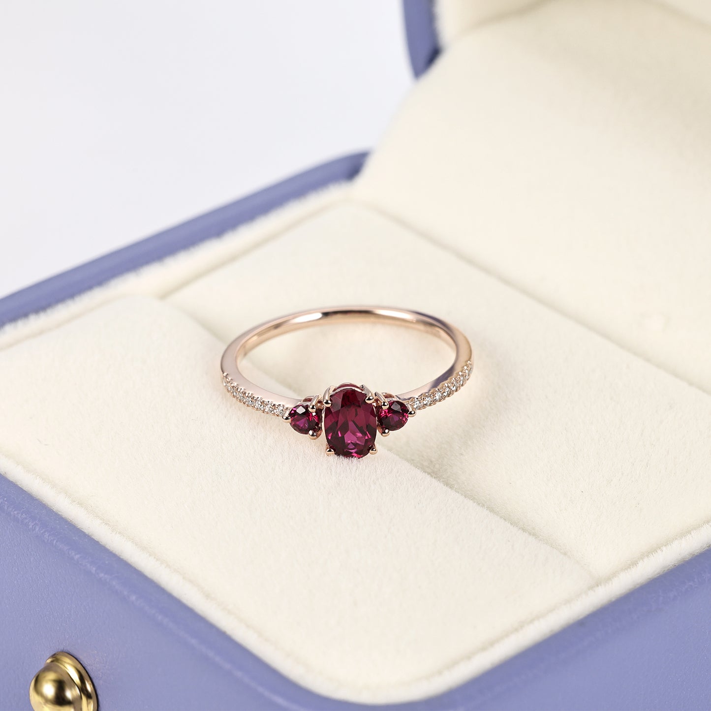 Silver Lab Grown Ruby 3 Stone Engagement Ring