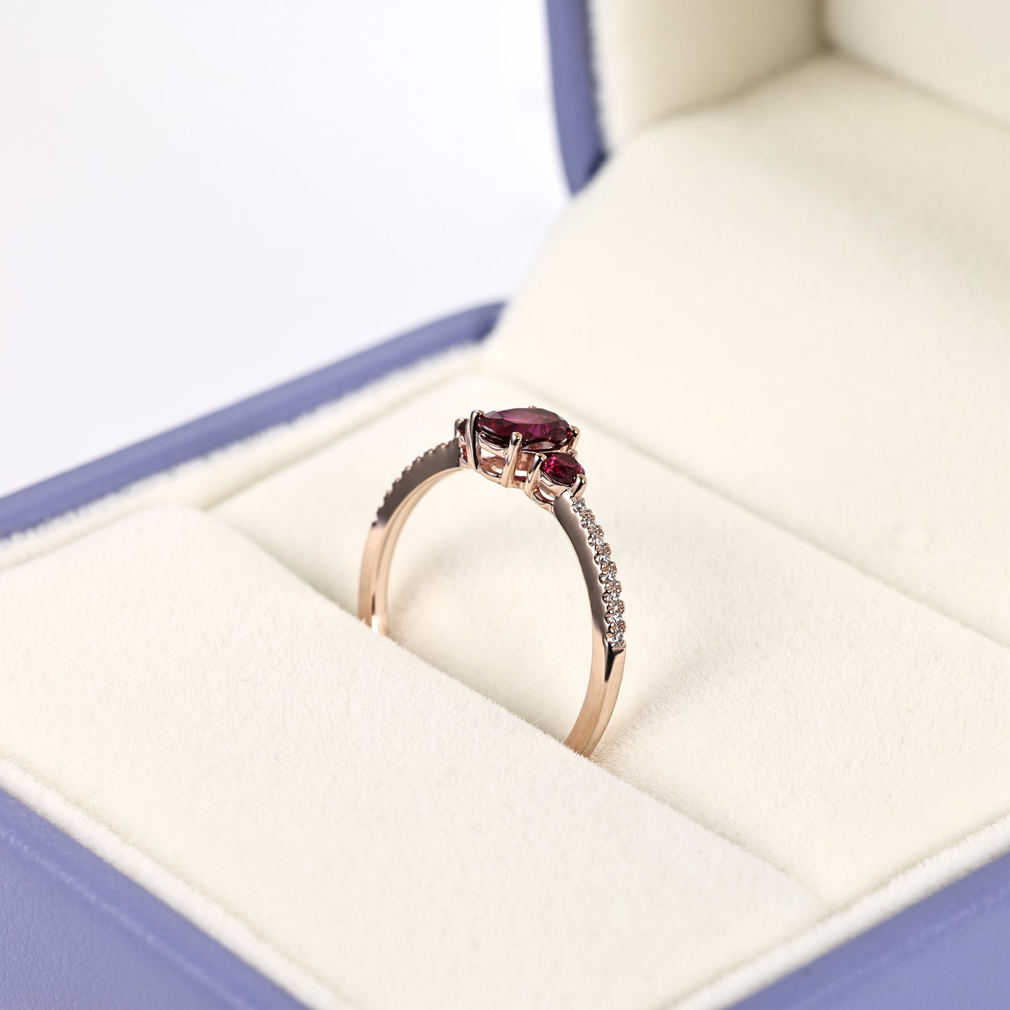 Silver Lab Grown Ruby 3 Stone Engagement Ring