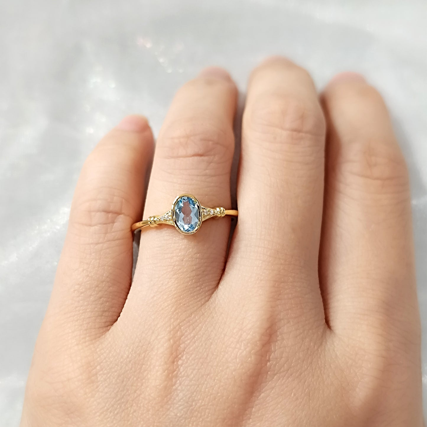 Swiss Blue Topaz Oval Promise Ring