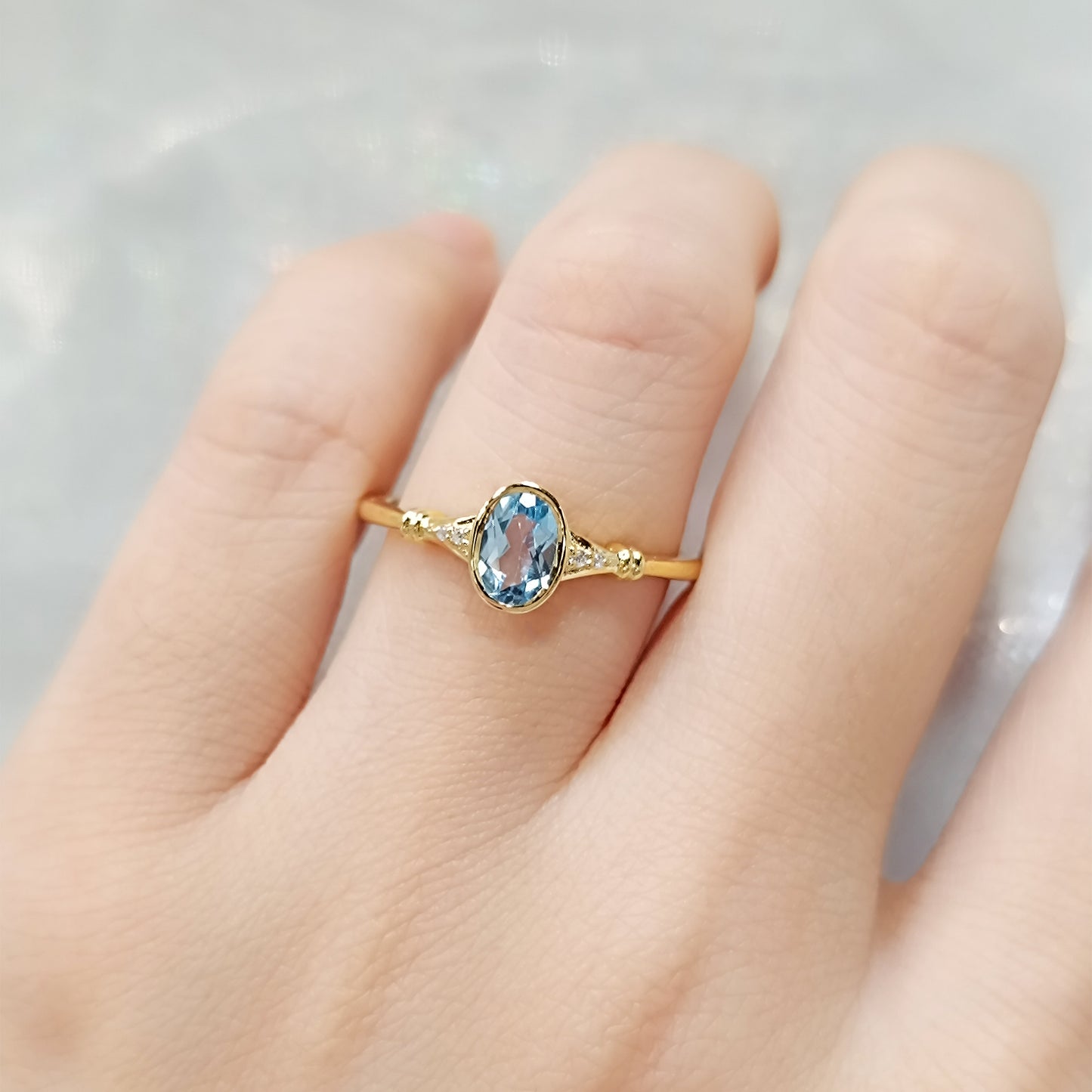 Swiss Blue Topaz Oval Promise Ring