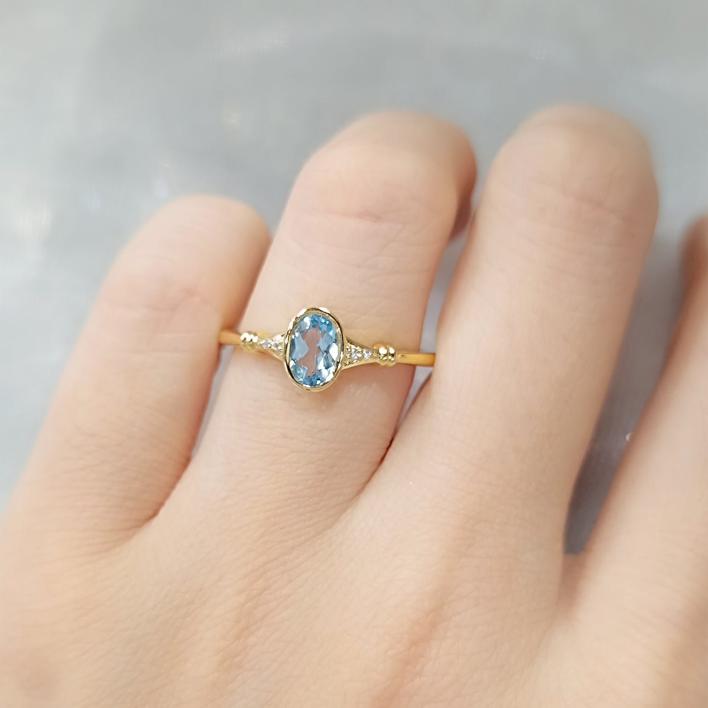 Swiss Blue Topaz Oval Promise Ring