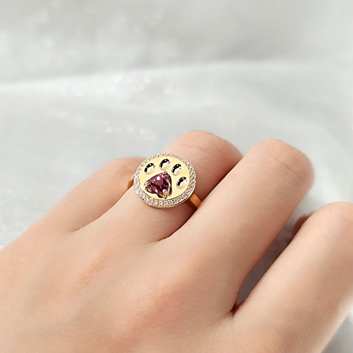 Red Garnet Pet Paw Ring