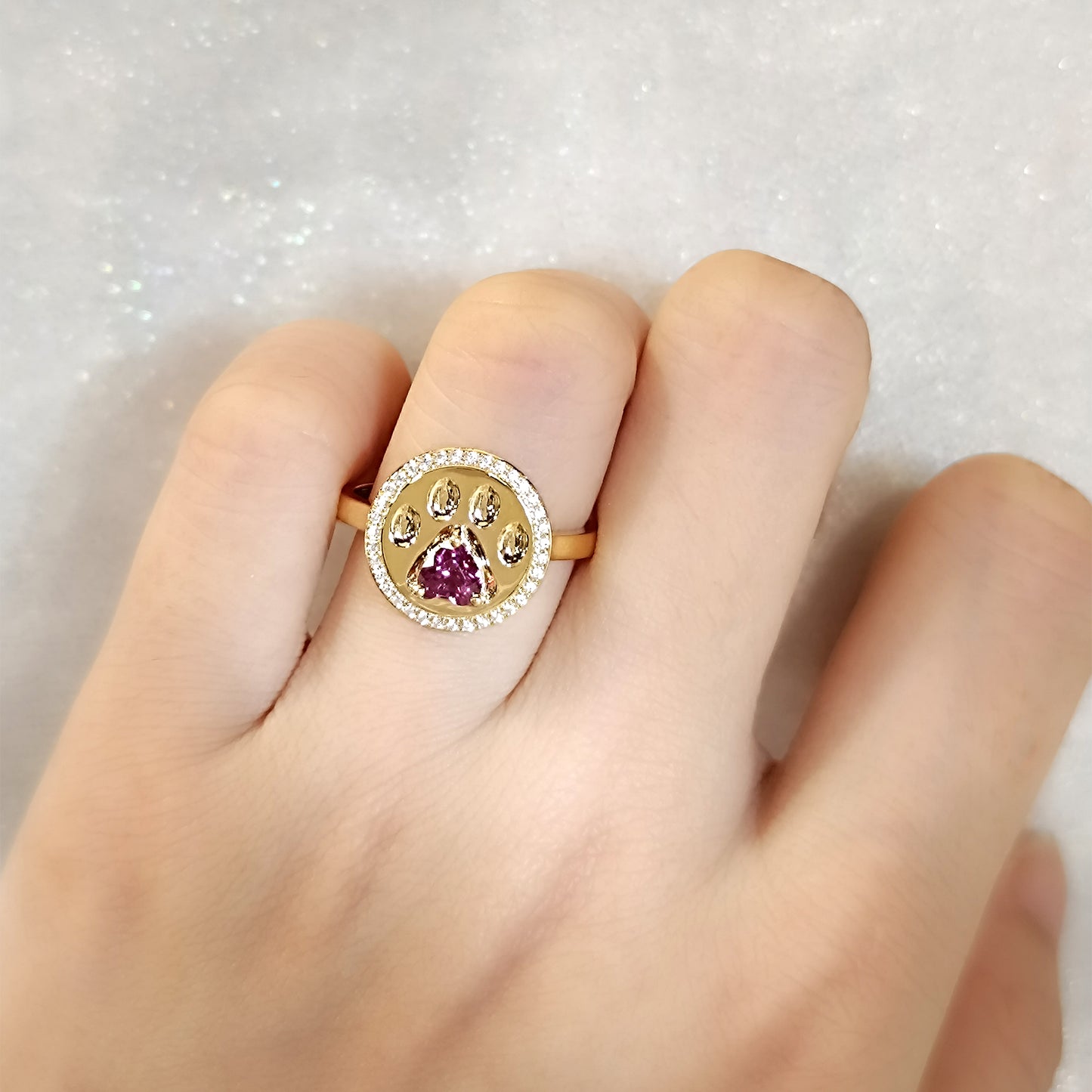 Red Garnet Pet Paw Ring