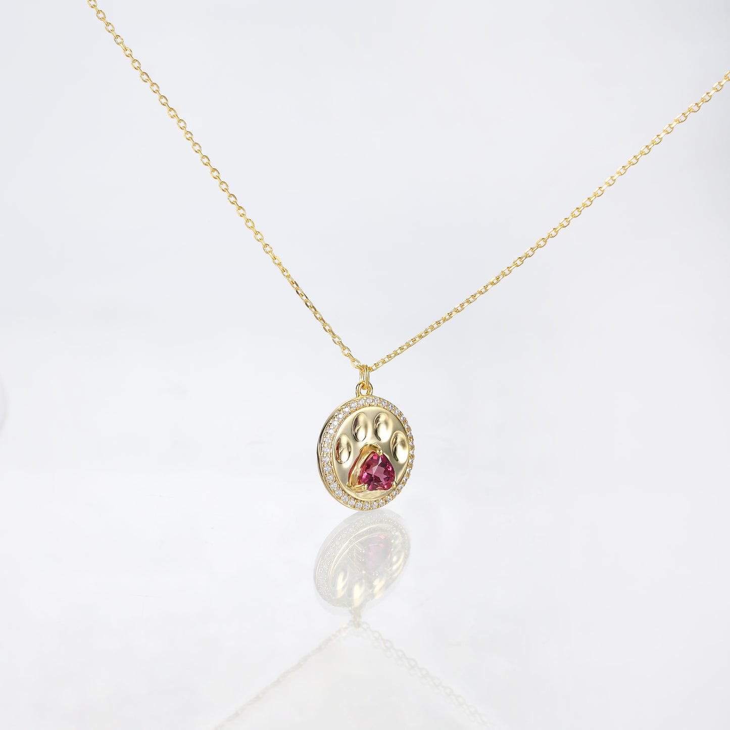 Dog Paw Round Heart Rhodolite Garnet Pendant