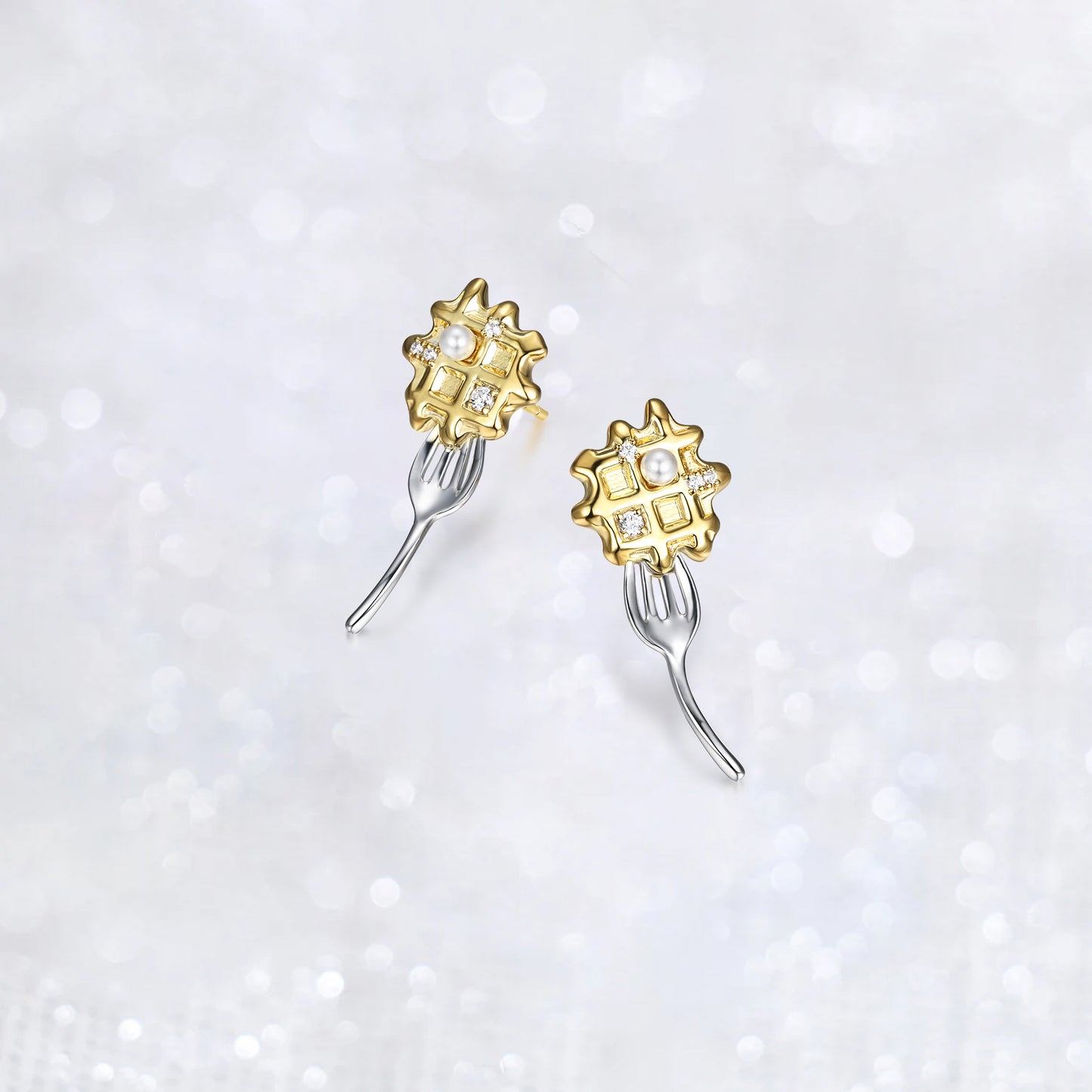 Pearl Diamonds Waffles Fork Earrings