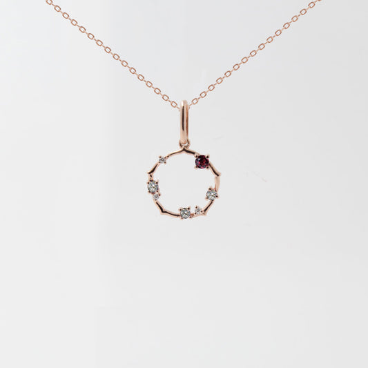 Rose Gold Open Circle Dainty Ruby Pendant