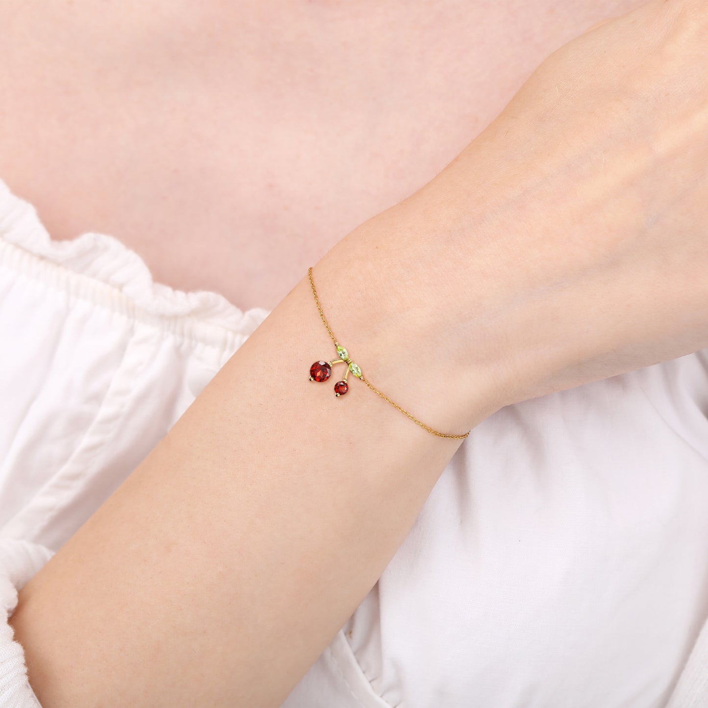 Garnet Peridot Cherry Charm Bracelet