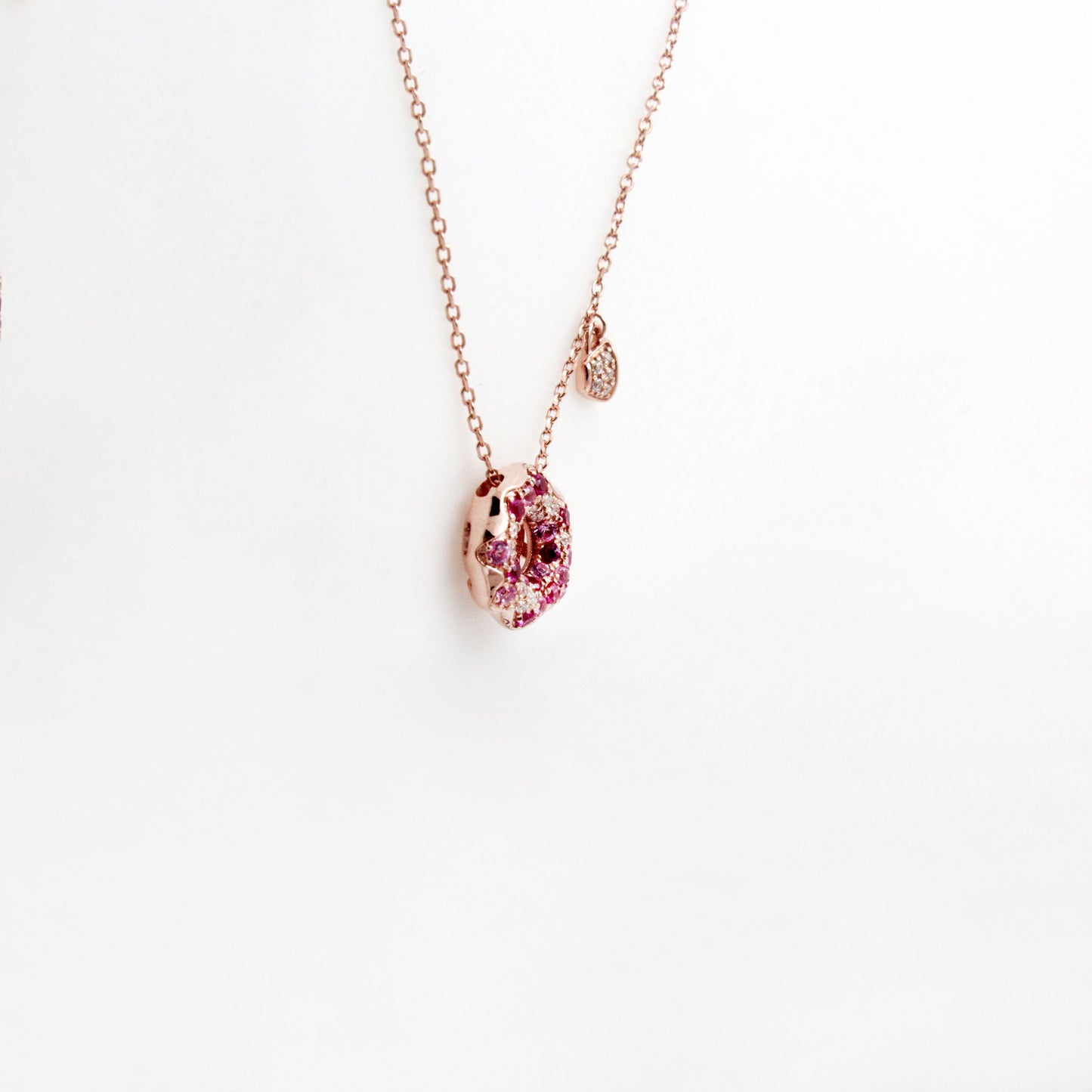 Lab Pink Sapphire Donut Tea Cup Necklace