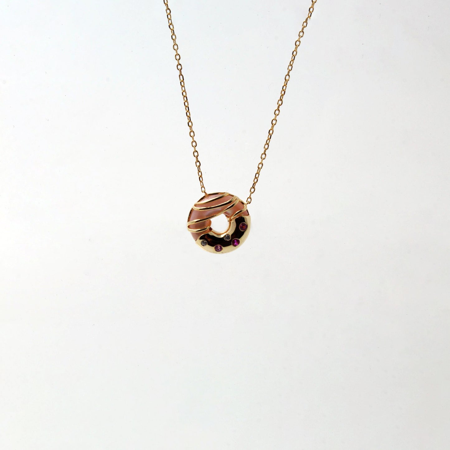 Pink Sapphire Shell Donut Necklace